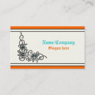 Flourish vine black turquoise orange business card