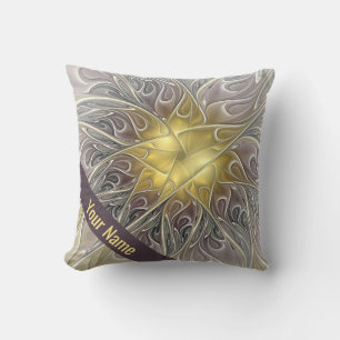 Flourish With Gold Modern Abstract Art Flower Name Cushion