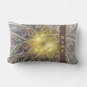 Flourish With Gold Modern Abstract Flower Name Lumbar Cushion