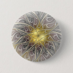 Flourish With Gold Modern Abstract Fractal Flower 6 Cm Round Badge