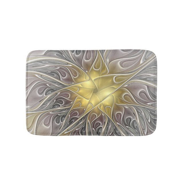 Flourish With Gold Modern Abstract Fractal Flower Bath Mat (Front)