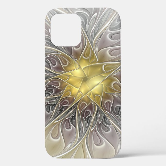 Flourish With Gold Modern Abstract Fractal Flower Case-Mate iPhone Case (Back)