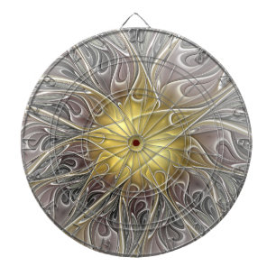 Flourish With Gold Modern Abstract Fractal Flower Dartboard