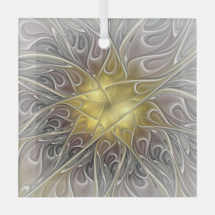Flourish With Gold Modern Abstract Fractal Flower Glass Tree Decoration