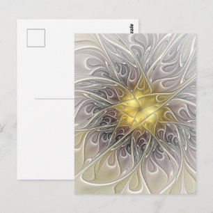 Flourish With Gold Modern Abstract Fractal Flower Postcard