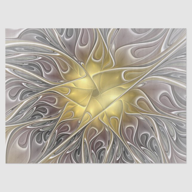 Flourish With Gold Modern Abstract Fractal Flower Tissue Paper (Front)
