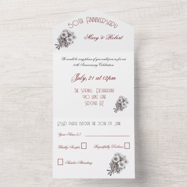 Flourished 50th anniversary -  all in one invitation (Inside)