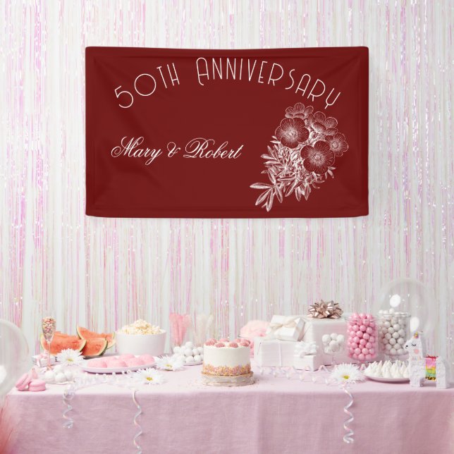 Flourished 50th anniversary - burgundy and white banner (Party)