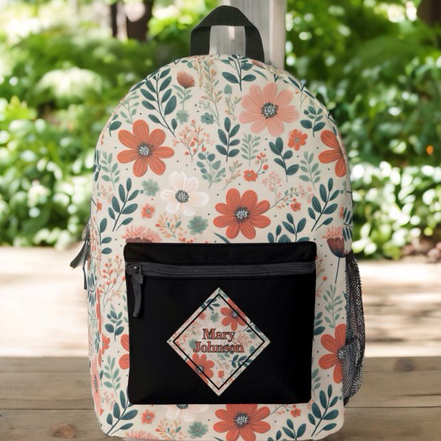 Flourished boho muted tones personalised printed backpack (Creator Uploaded)