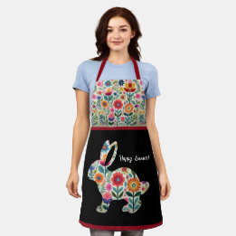 Flourished Easter Bunny Silhouette Personalizable  Apron