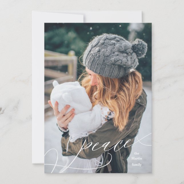 Flourished Peace Overlay Holiday Card (Front)