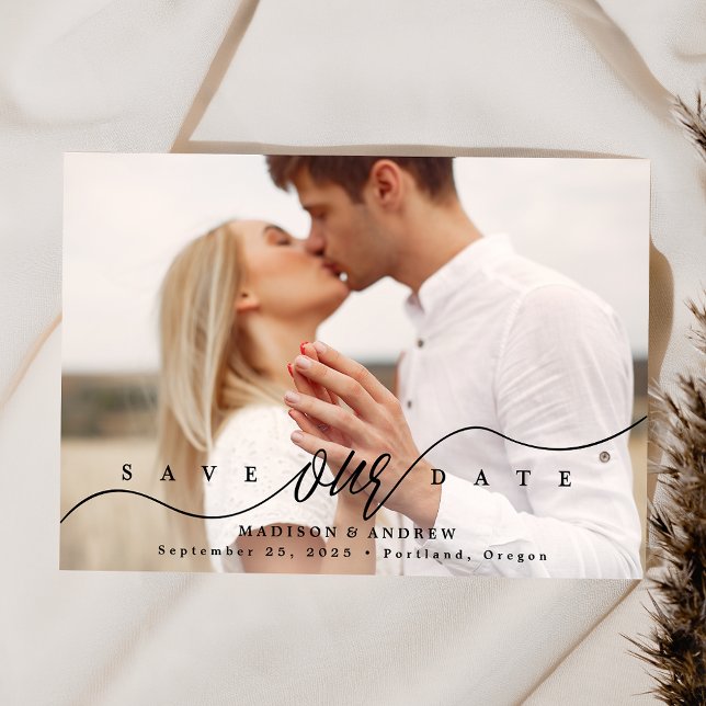 Flourishing Black Script Photo Save The Date (Creator Uploaded)