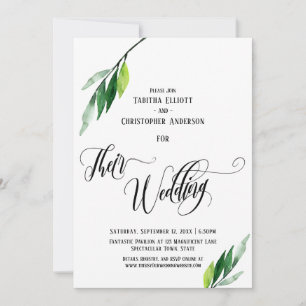 Flourishing Calligraphy Their Wedding Green Leaves Invitation