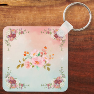 Flourishing Flowers, Vintage Floral Romance Key Ring