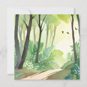 Flourishing Green Forest   Nature Watercolor Card