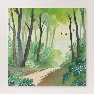 Flourishing Green Forest   Nature Watercolor Jigsaw Puzzle