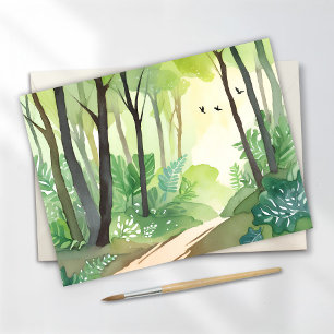 Flourishing Green Forest   Nature Watercolor Postcard