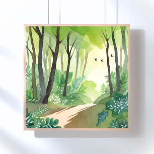Flourishing Green Forest   Nature Watercolor Poster
