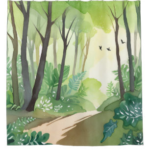 Flourishing Green Forest   Nature Watercolor Shower Curtain