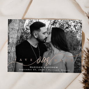 Flourishing Rose Gold Script Save the Date