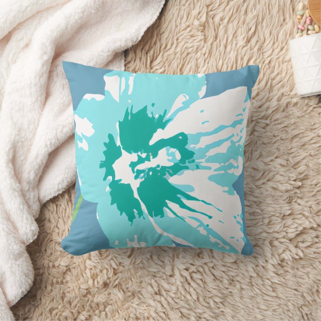 Flow Bloom Aqua Teal Cushion (Blanket)
