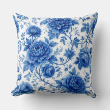 Flow Blue Blossoms Roses Peonies Cobalt Blue White