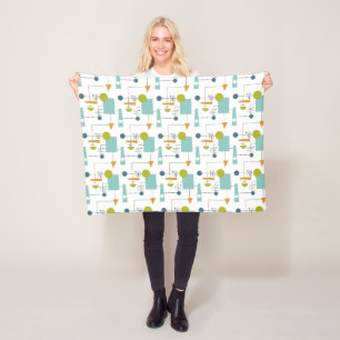 Flow Chart Geometric Mid Century Pattern Fleece Blanket