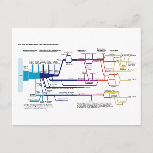 Flow Chart USA American Criminal Justice System  Postcard (Front)