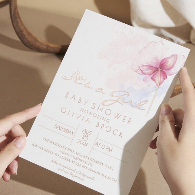 Flow Gold Foil Modern Girl Baby Shower Invitation (Creator Uploaded)