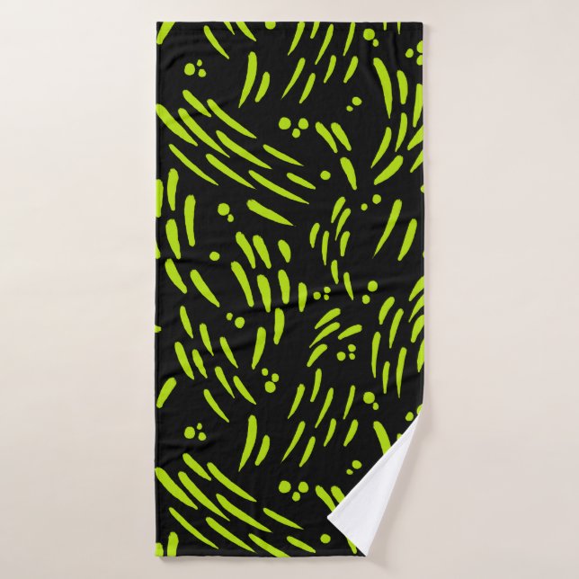 Flow in Lime Green and Black Bath Towel (Bath Towel)