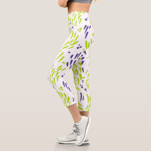 Flow in Lime Green and Purple Capri Leggings