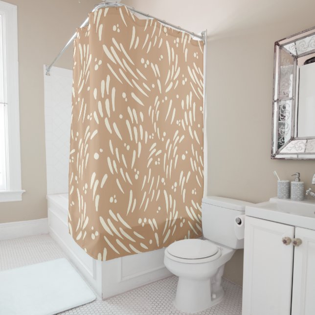 Flow in Tan and Cream Shower Curtain (In Situ)