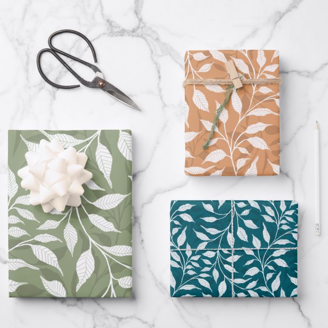 Flow of Dancing Leaves Design Delicate Foliage Wrapping Paper Sheet (Front)