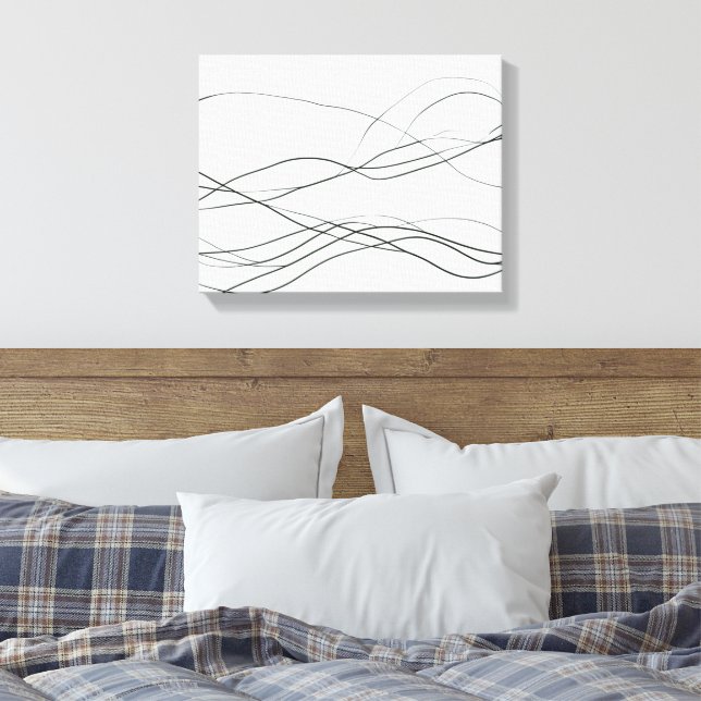 Flow of Lines – Minimalist Abstract Black Line Art Canvas Print (Insitu(Bedroom))
