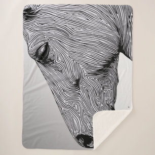 Flow of the Wild Minimalist Line Art Horse Sherpa Blanket