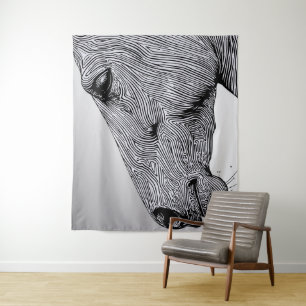 Flow of the Wild Minimalist Line Art Horse Tapestry