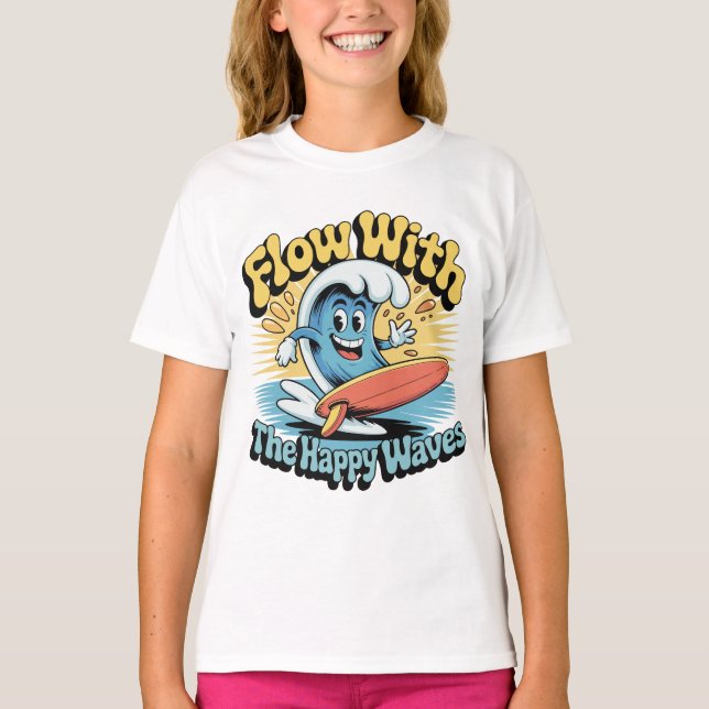Flow With The Happy Waves Kids Surf Shirt (Front)