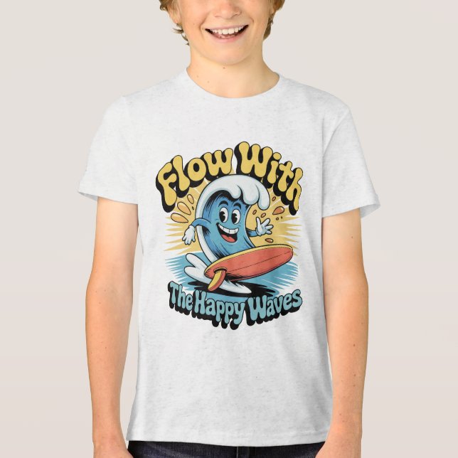 Flow With The Happy Waves Kids Surf Shirt (Front)