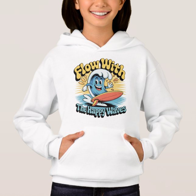 Flow With The Happy Waves Kids Surf Shirt (Front)