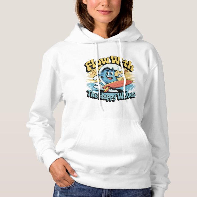 Flow With The Happy Waves Retro Surf Vibes Women's Hoodie (Front)