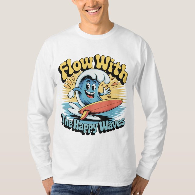 Flow With The Happy Waves Surf Style Men’s Tee (Front)