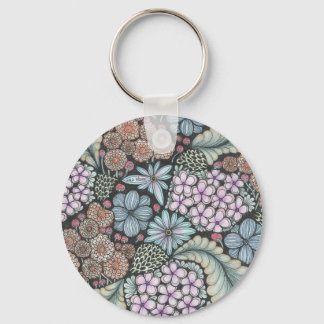 Flower1 and butterfly doodle art keyring. key ring