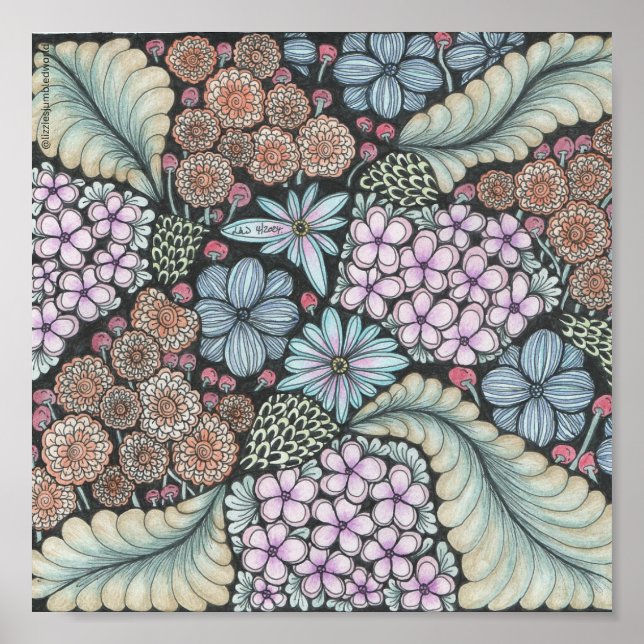 Flower1 doodle print 8x8in  (Front)