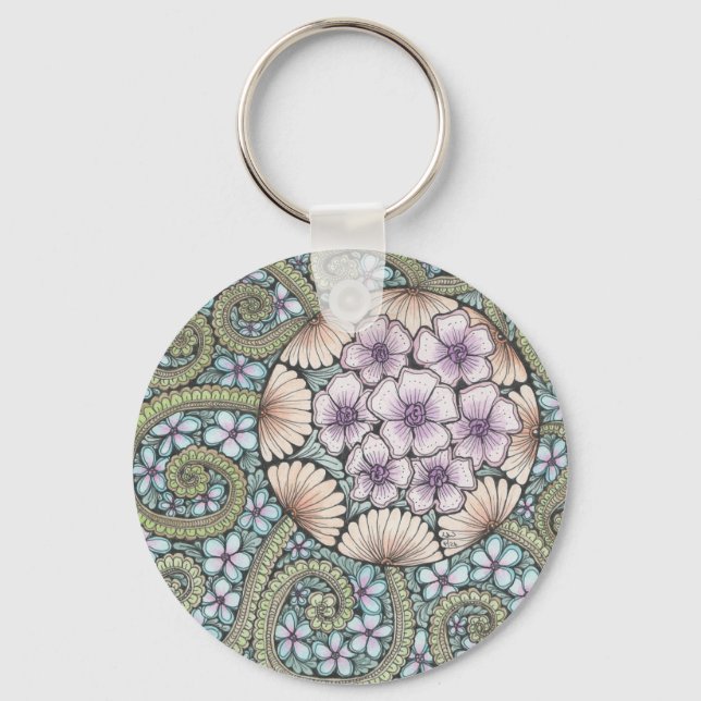 Flower2 and flower3 doodle art keyring. key ring (Front)