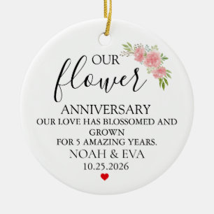  Flower 5th Anniversary Gift, 5th Year Wedding  Ceramic Tree Decoration