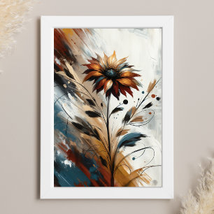 Flower Abstract Floral Art in Terracotta Poster