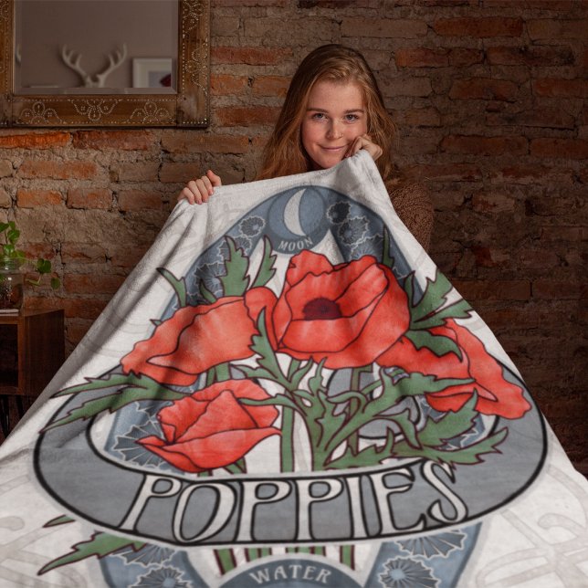 Flower Alchemy and Magic - Poppies Fleece Blanket (Flower Astrology and Magic - Poppies Fleece Blanket)