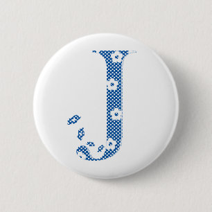 flower alphabet J (blue and dots) 6 Cm Round Badge