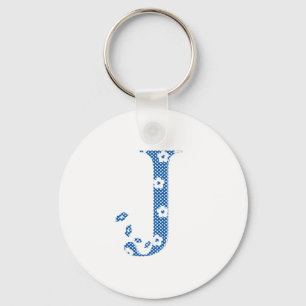flower alphabet J (blue and dots) Key Ring