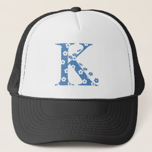 flower alphabet K (blue and dots) Trucker Hat